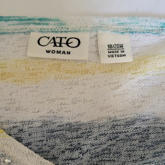 CATO Women's Top Size 18/20W Sleeveless Striped Stud Beach Tropical Summer - Picture 5 of 12